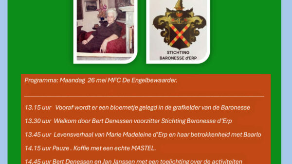 Lezing over Baronesse d’Erp met Bert Denessen, Jan Janssen en Jan Wijnhoven  (26 mei)
